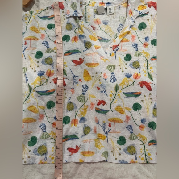 Joie Linen Polo Shirt Top Monkey Floral Multi Print Short Sleeve - Picture 6 of 6